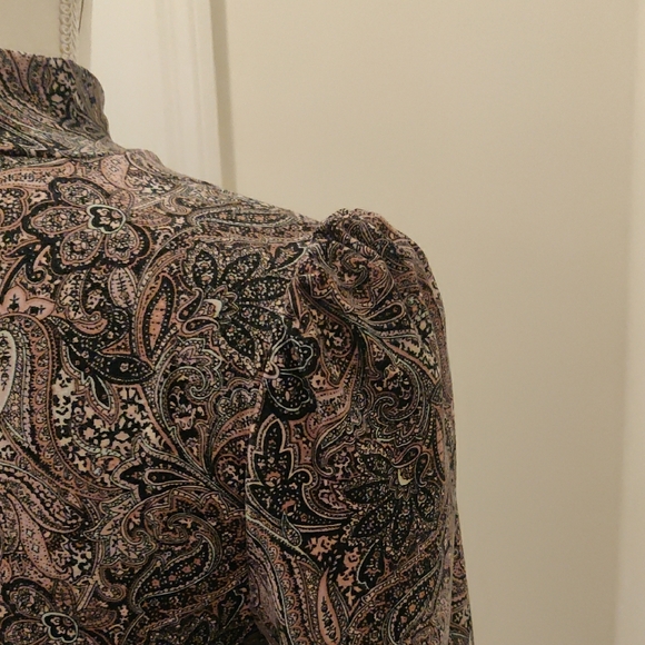 Paisley Pink/Black Soft Stretch Dress  Elegant Floral Long Sleeve Dress XS - Picture 6 of 8